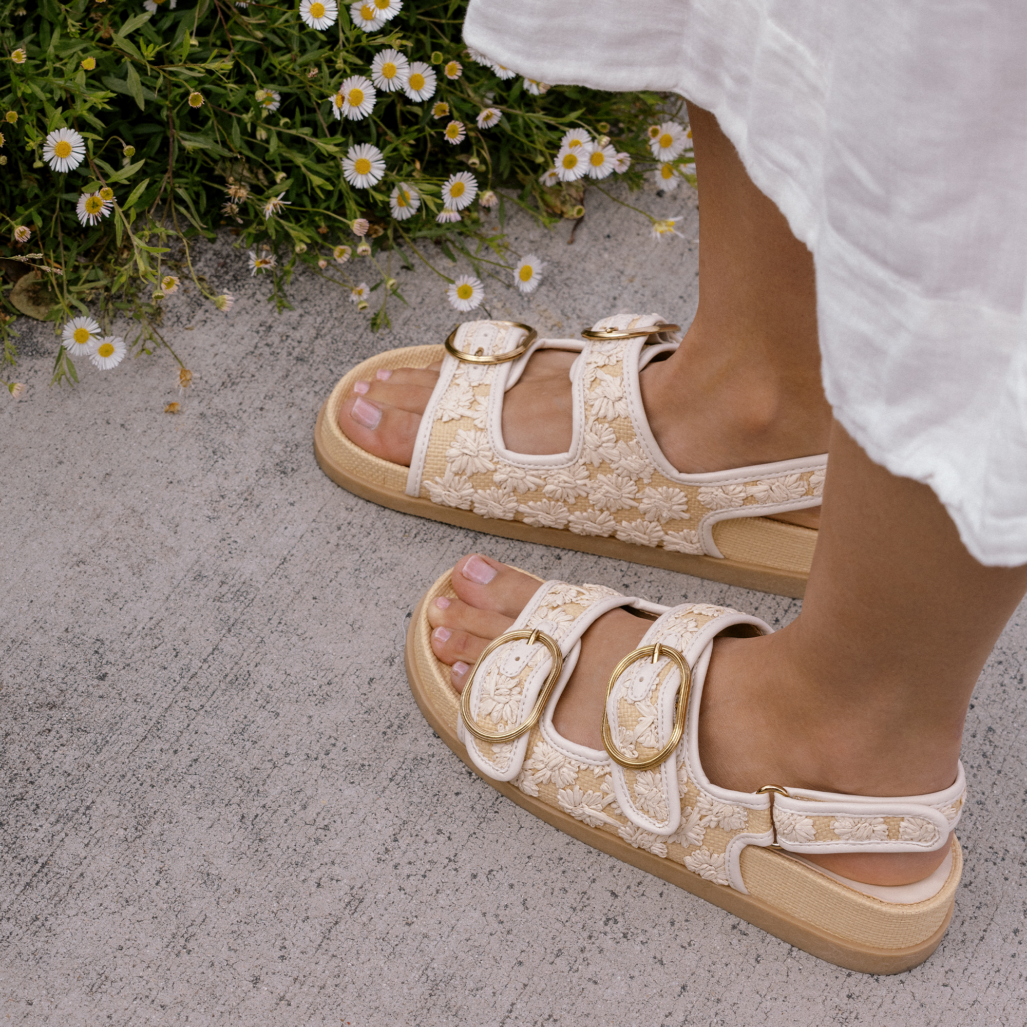 STARLA SANDALS CREME FLORAL RAFFIA - Image 2