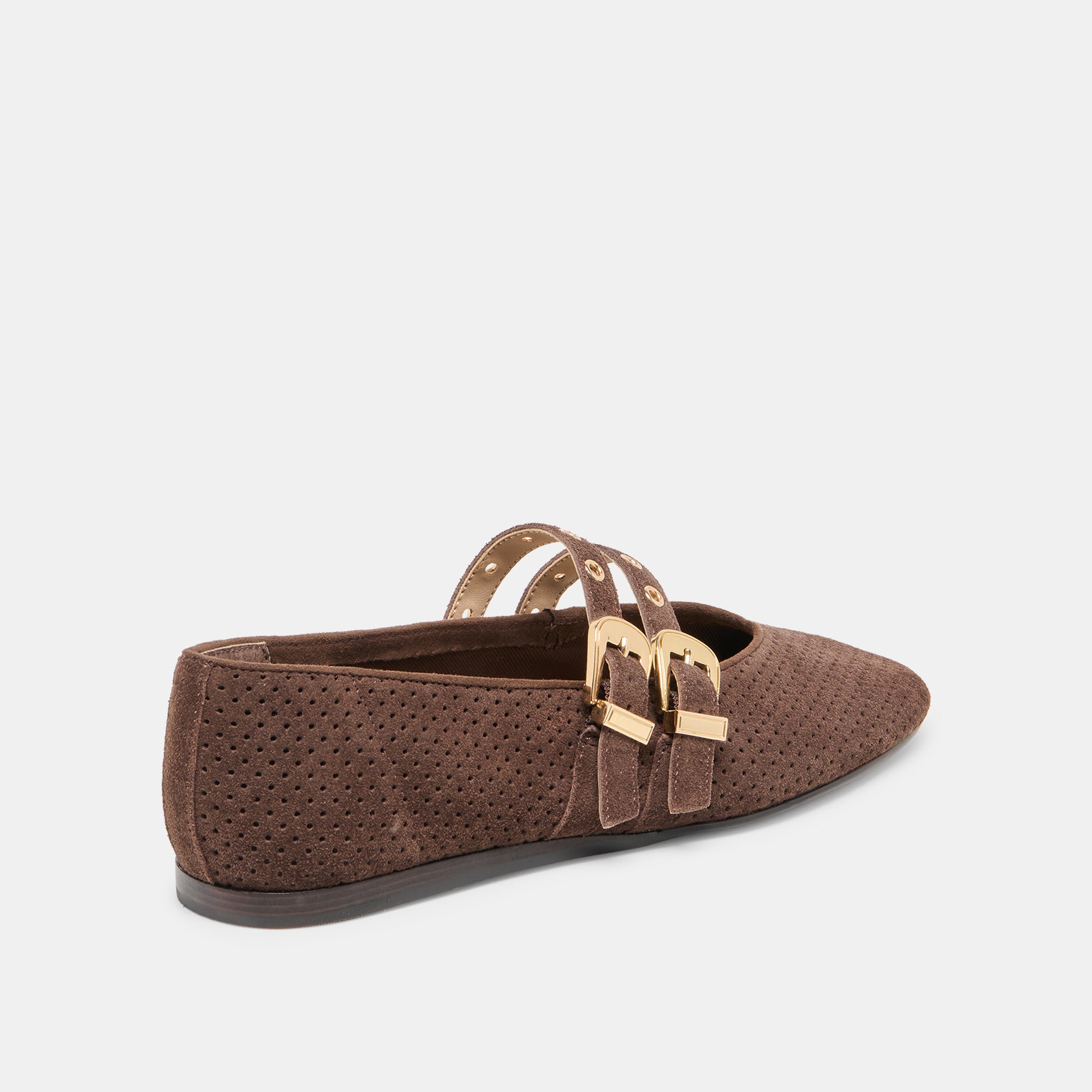 BAYLEE GROMMET BALLET FLATS DK BROWN PERFORATED SUEDE - Image 5