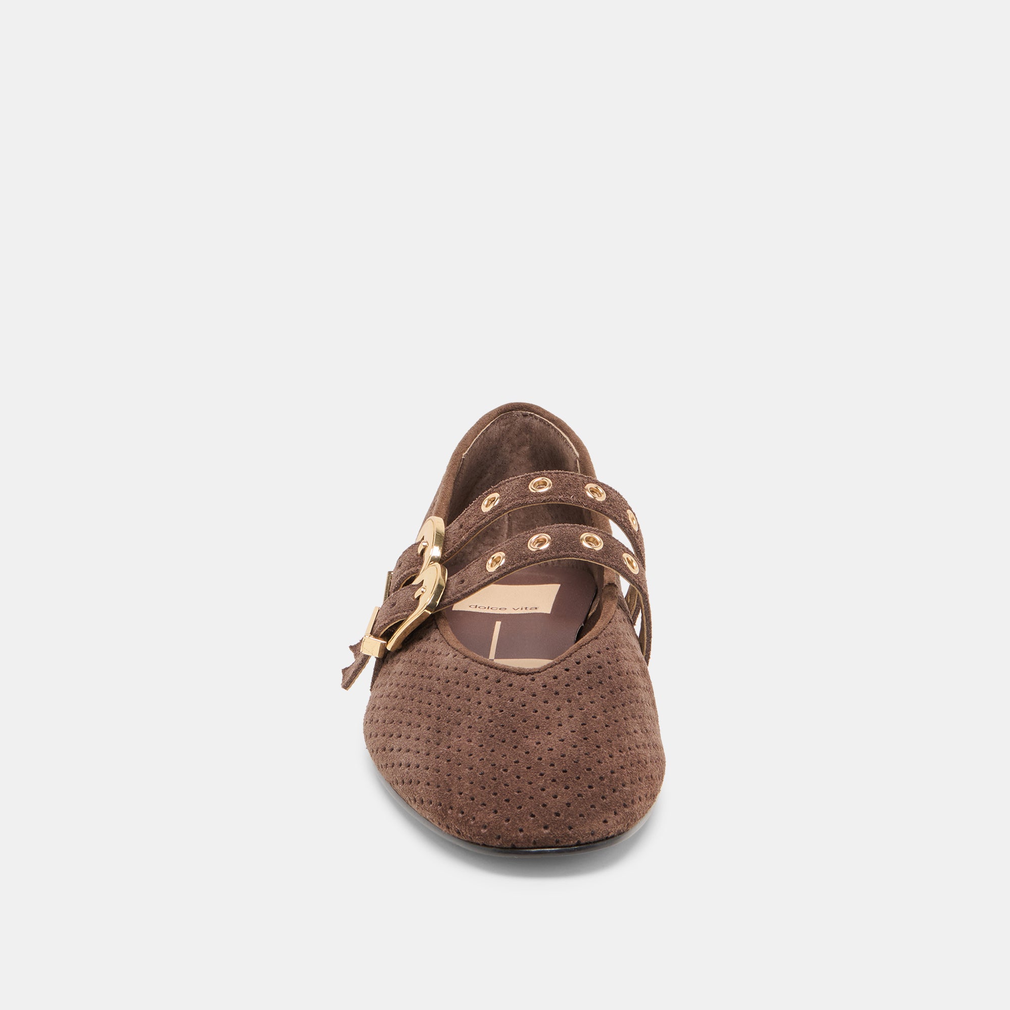BAYLEE GROMMET BALLET FLATS DK BROWN PERFORATED SUEDE - Image 11
