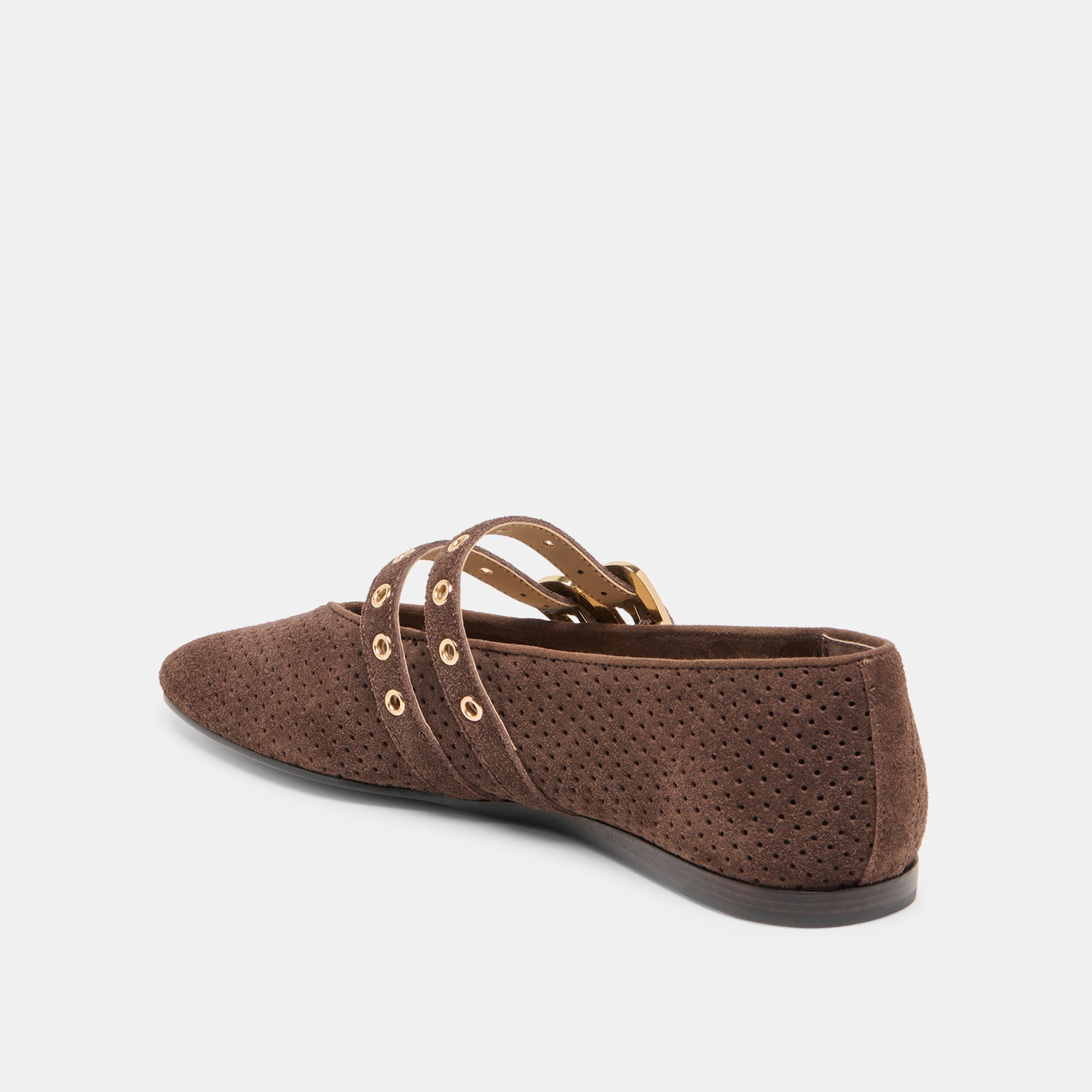 BAYLEE GROMMET BALLET FLATS DK BROWN PERFORATED SUEDE - Image 9