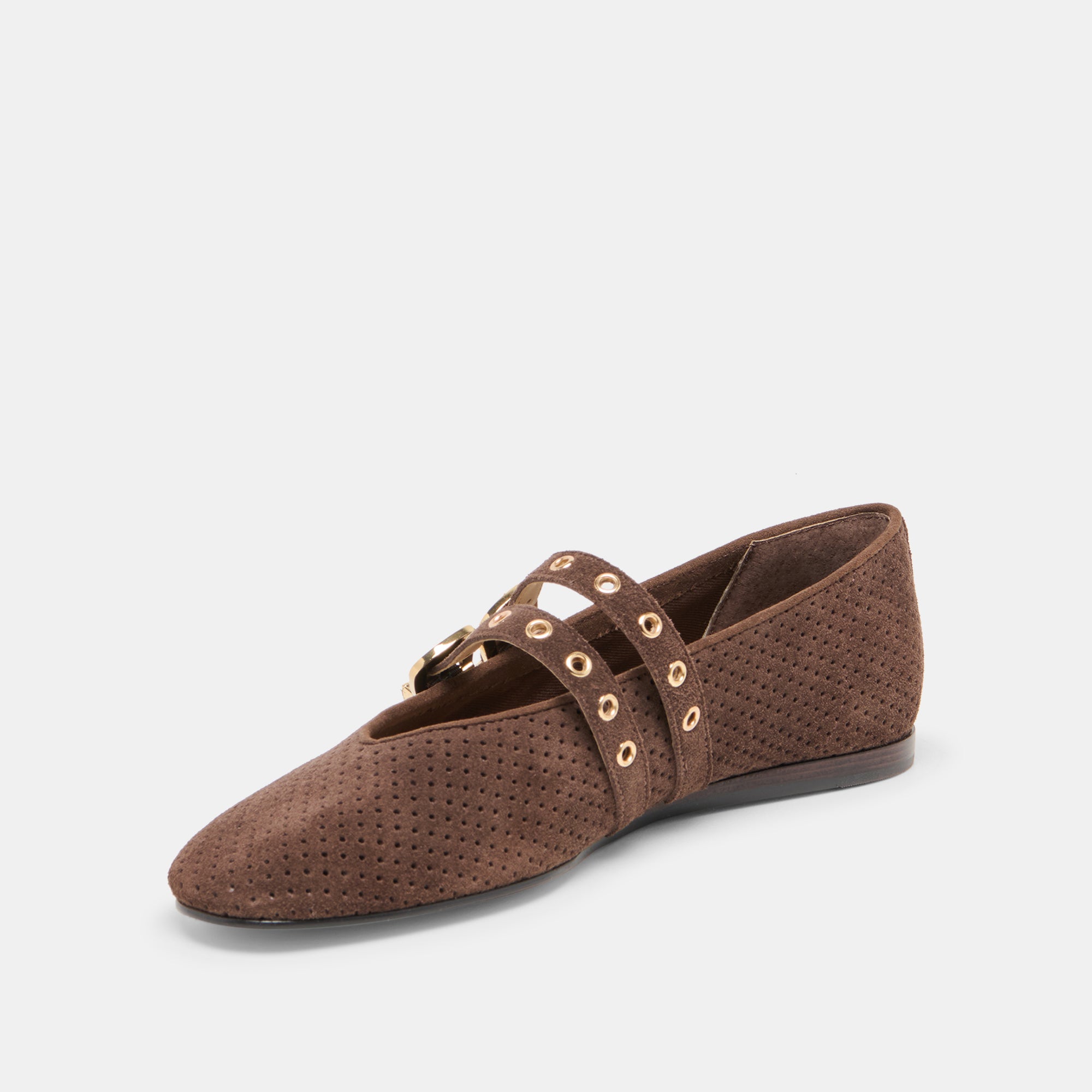 BAYLEE GROMMET BALLET FLATS DK BROWN PERFORATED SUEDE - Image 7