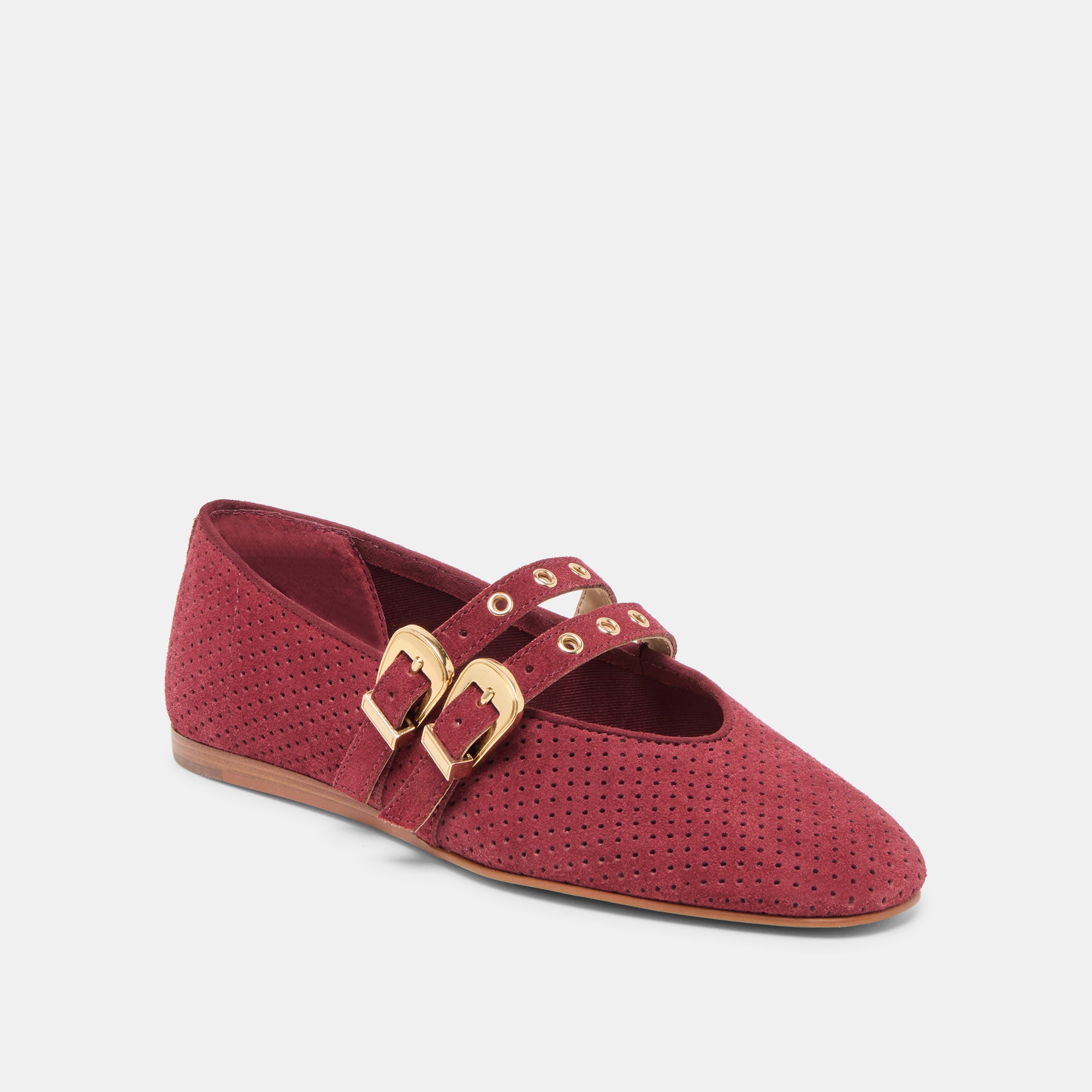 BAYLEE GROMMET BALLET FLATS OXBLOOD PERFORATED SUEDE - Image 3