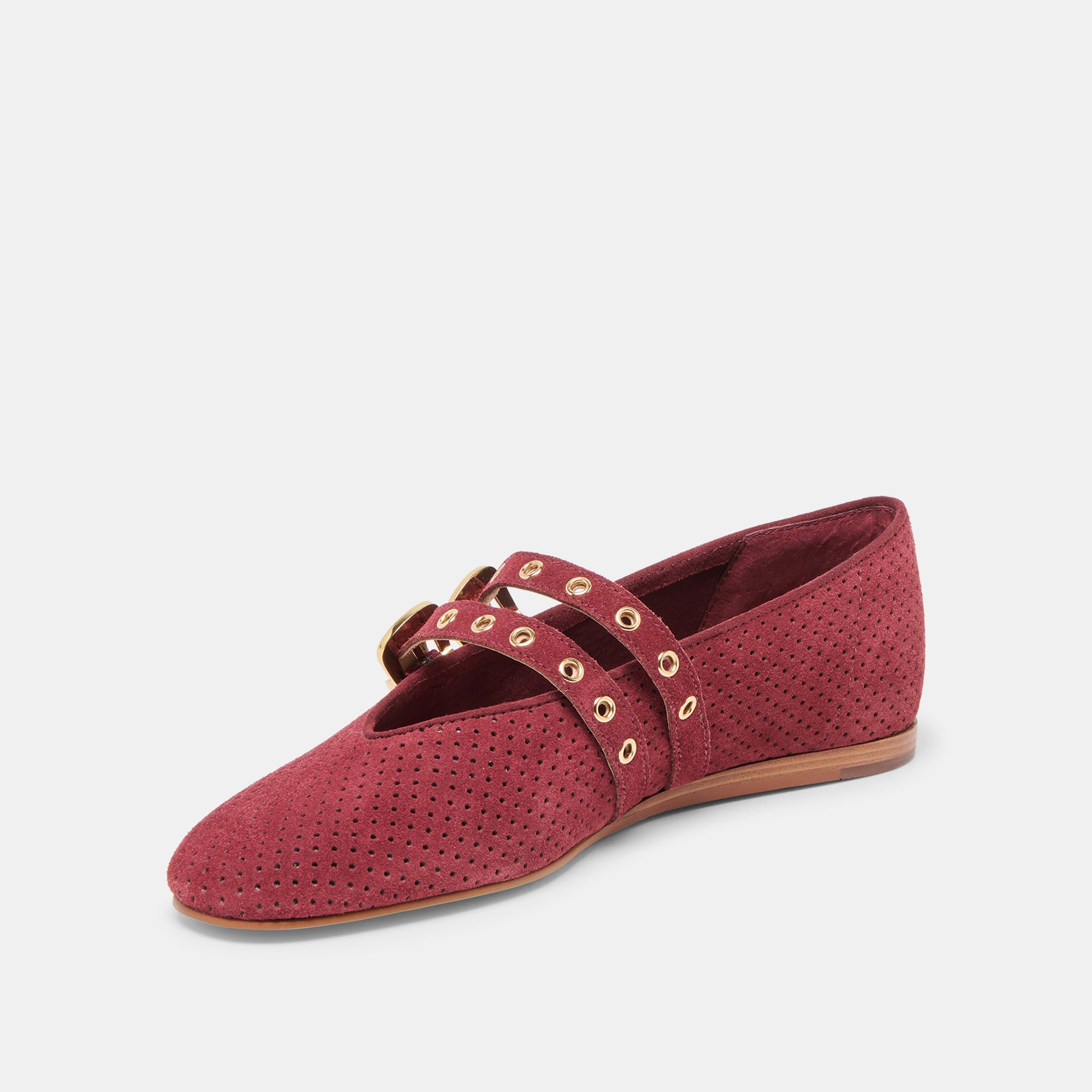 BAYLEE GROMMET BALLET FLATS OXBLOOD PERFORATED SUEDE - Image 5