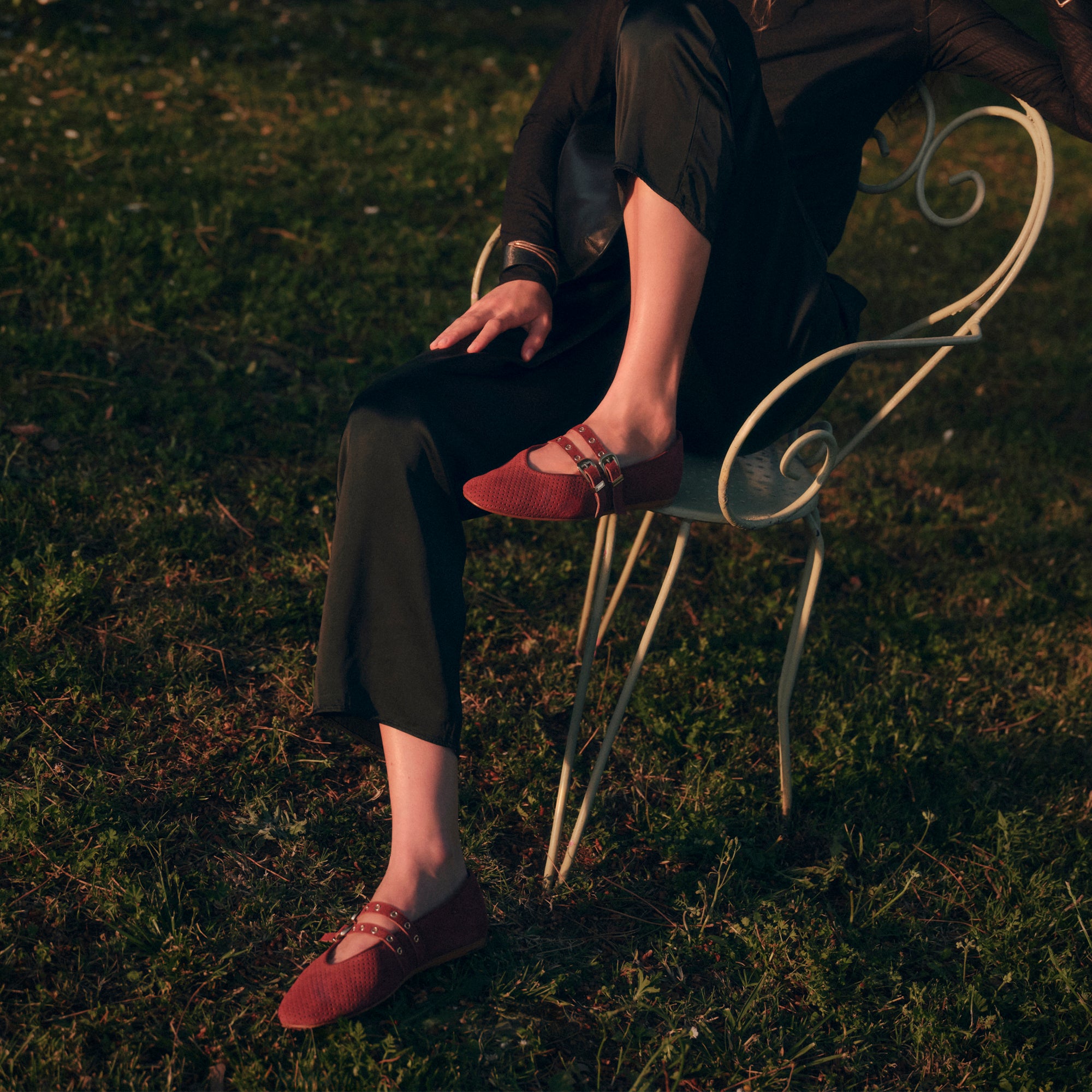 BAYLEE GROMMET BALLET FLATS OXBLOOD PERFORATED SUEDE - Image 2