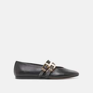 BAYLEE WIDE BALLET FLATS BLACK LEATHER