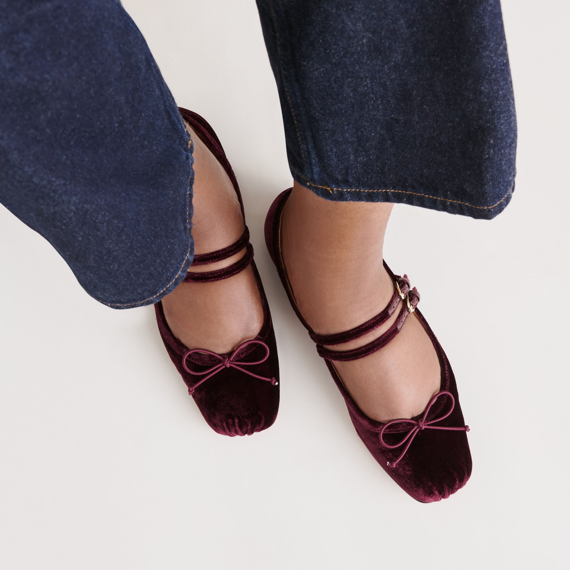 GIBSEN BALLET FLATS BURGUNDY VELVET - Image 2