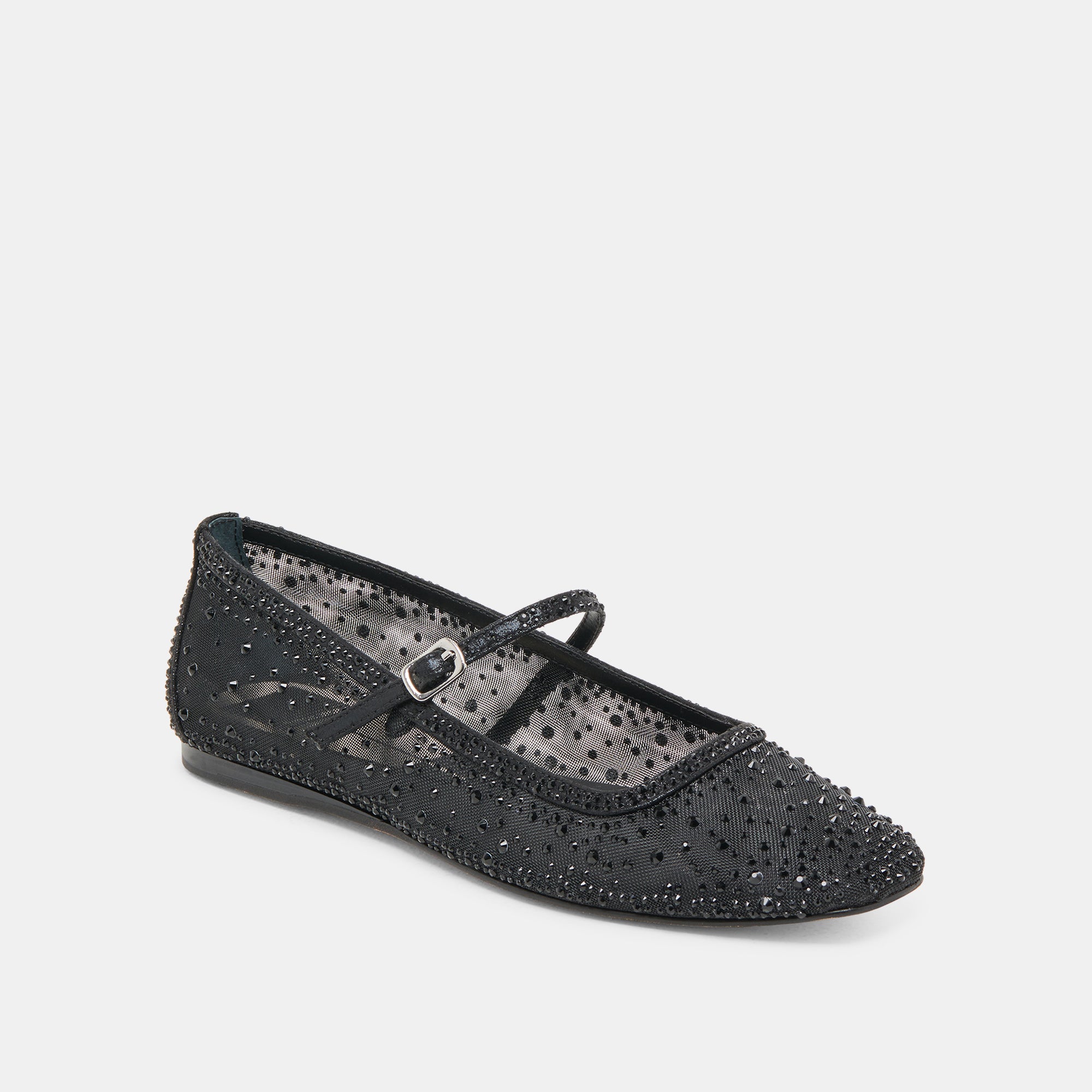 REYES CRYSTAL BALLET FLATS BLACK MESH - Image 3