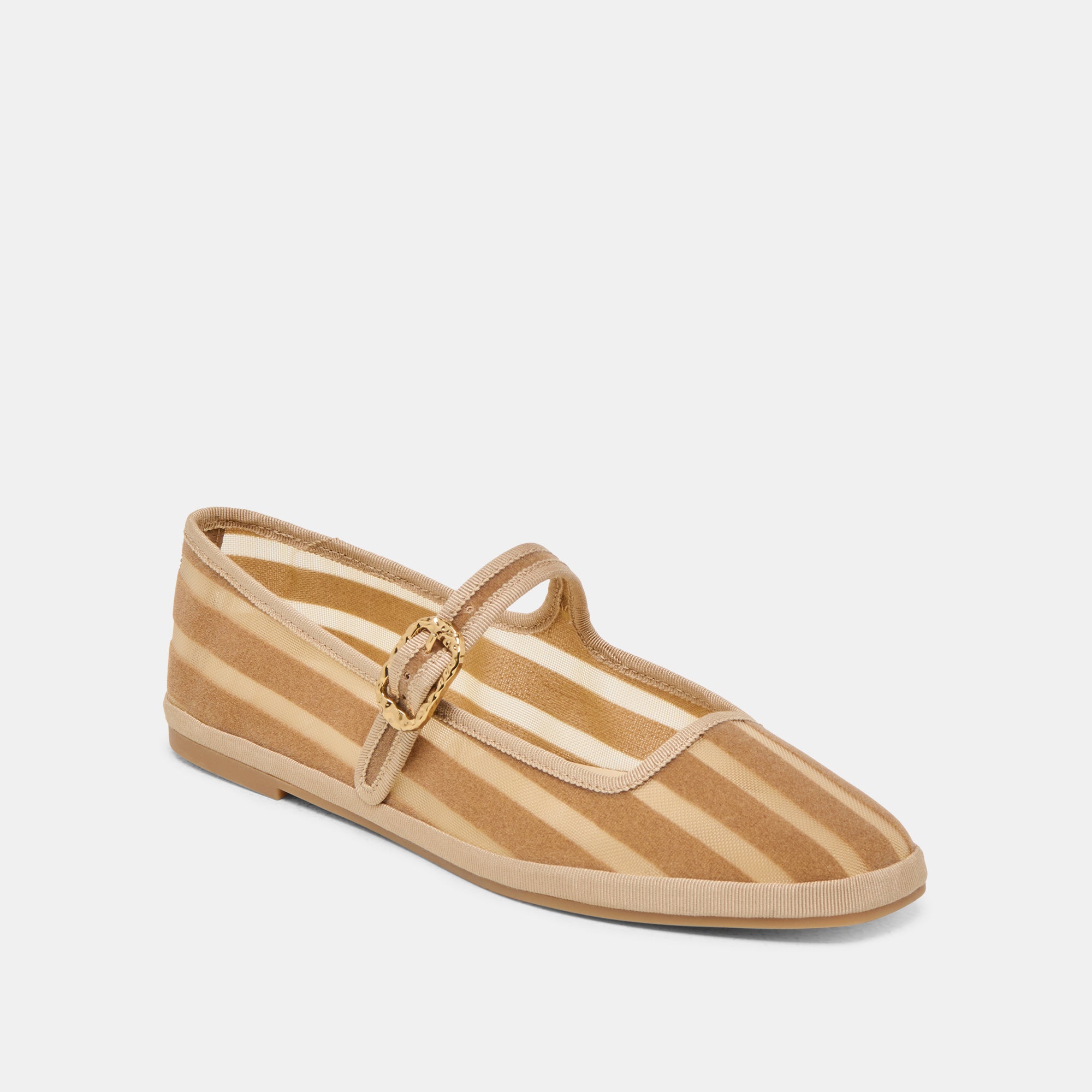 TAMEKA BALLET FLATS TAN STRIPE MESH - Image 3