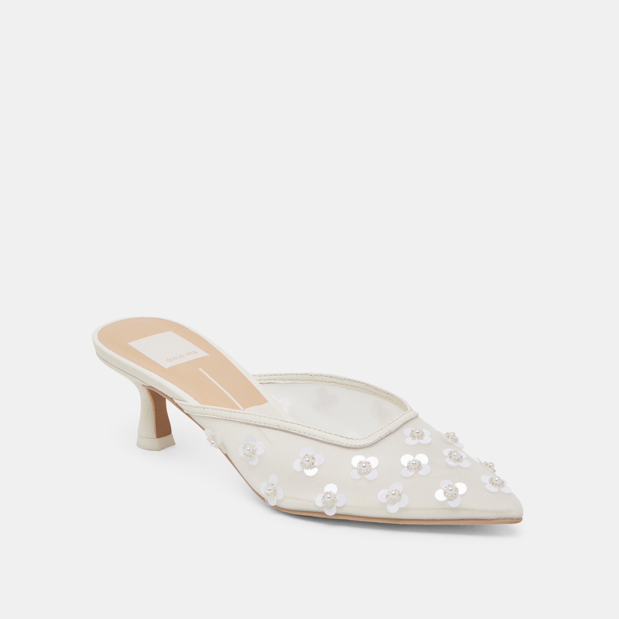CLARA PEARL HEELS TRUE WHITE DAISY MESH - Image 3