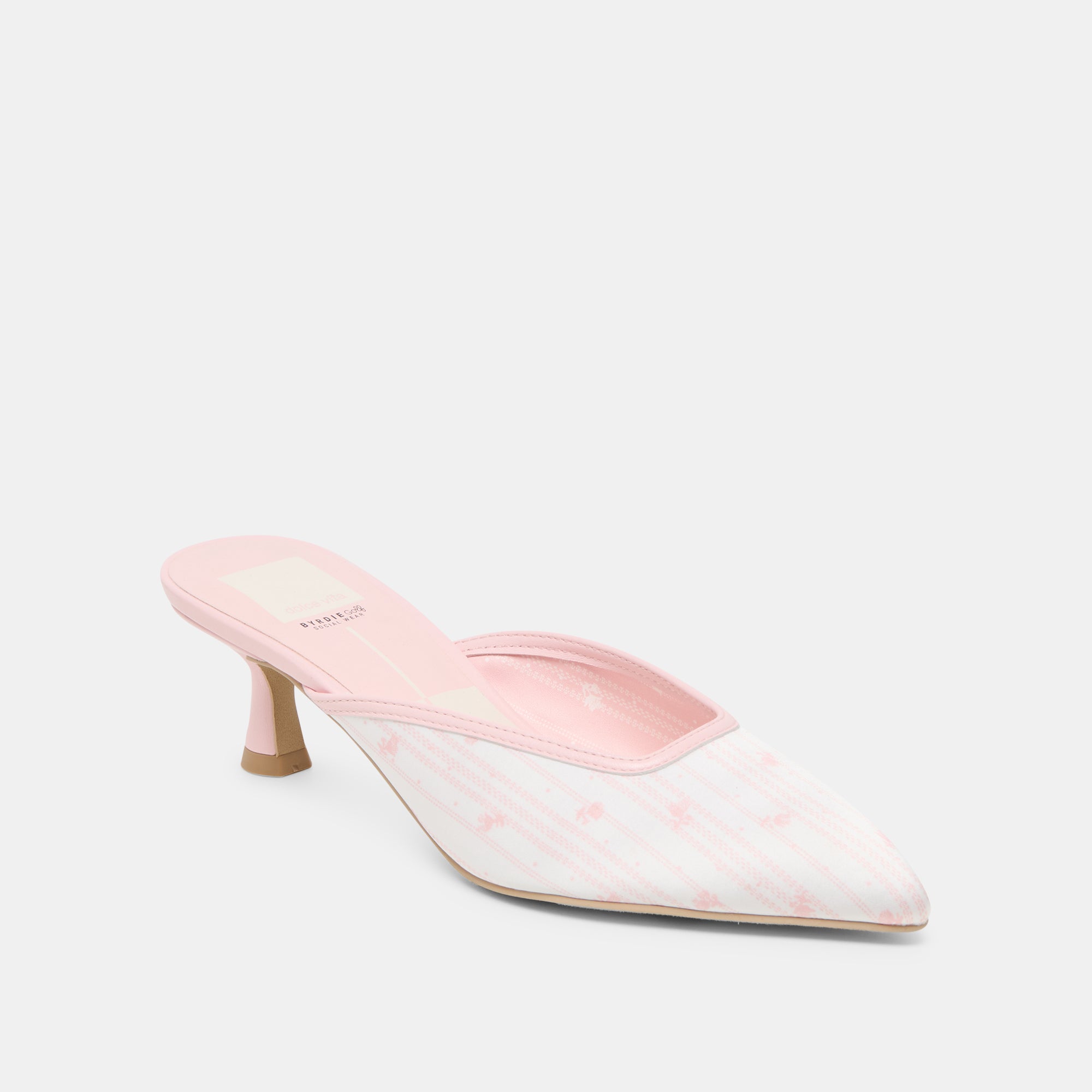 CLEO X BYRDIE GOLF WIDE HEELS PINK FLORAL SATIN - Image 2