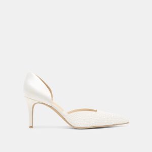 ELOY PEARL HEELS TRUE WHITE SATIN