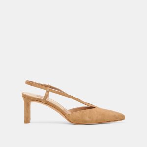 GINAY HEELS LT BROWN SUEDE