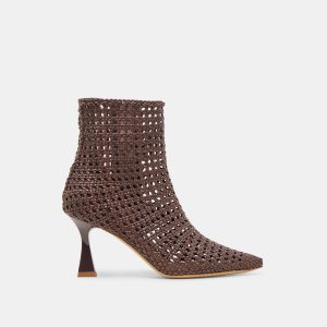 LONNI BOOTIES DK BROWN WOVEN LEATHER