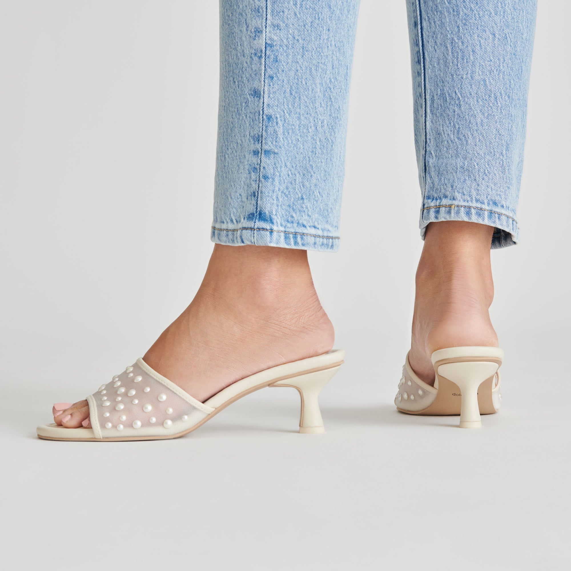MEEZA PEARL HEELS IVORY MESH - re:vita - Image 5