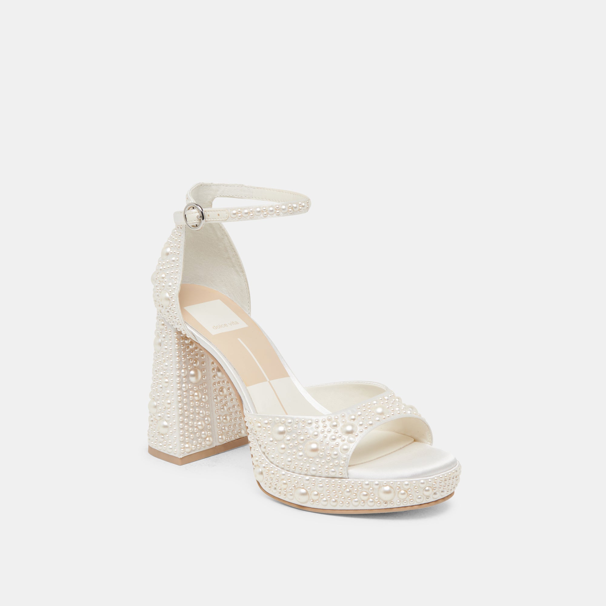 PANDRO PEARL WIDE HEELS TRUE WHITE SATIN - Image 2
