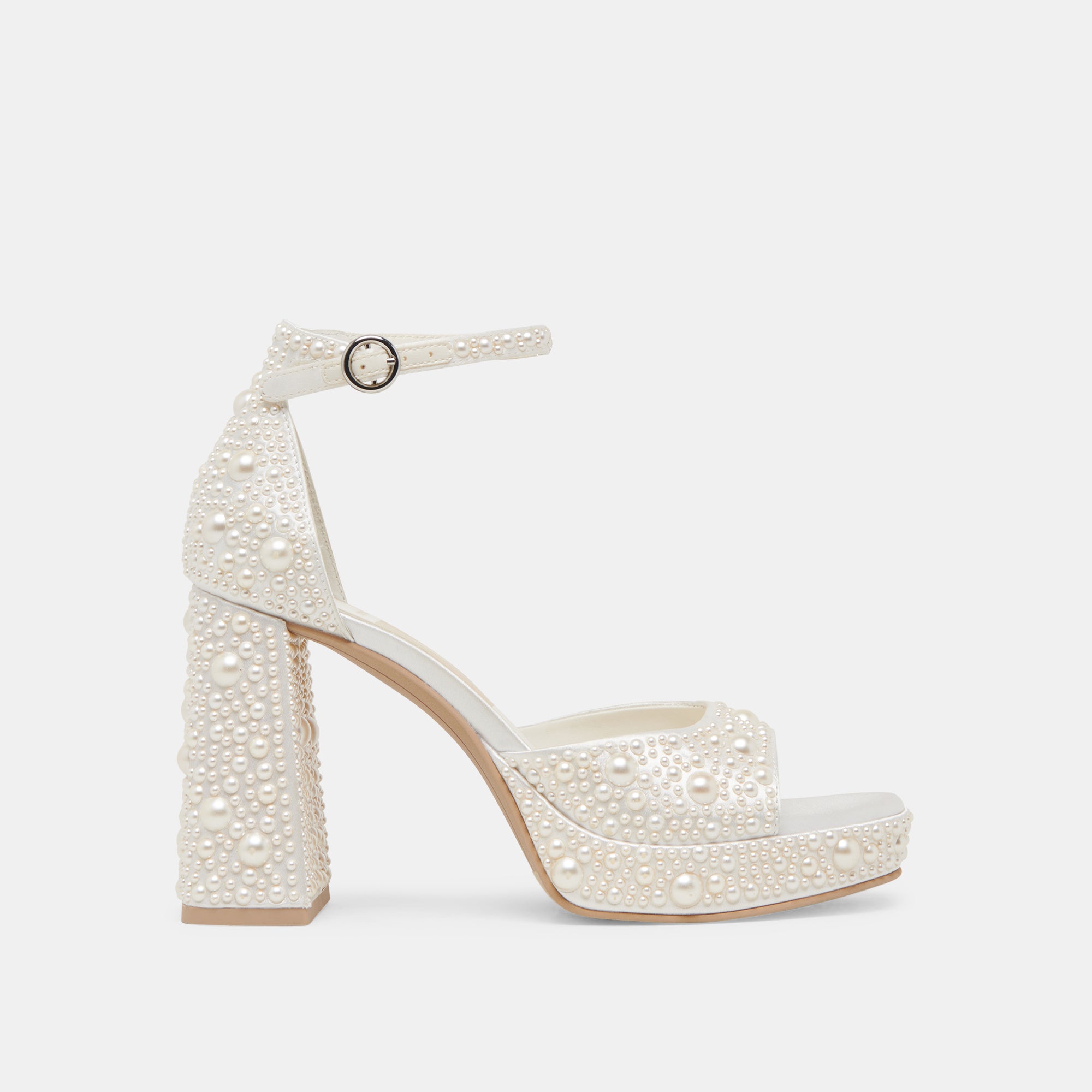 PANDRO PEARL WIDE HEELS TRUE WHITE SATIN