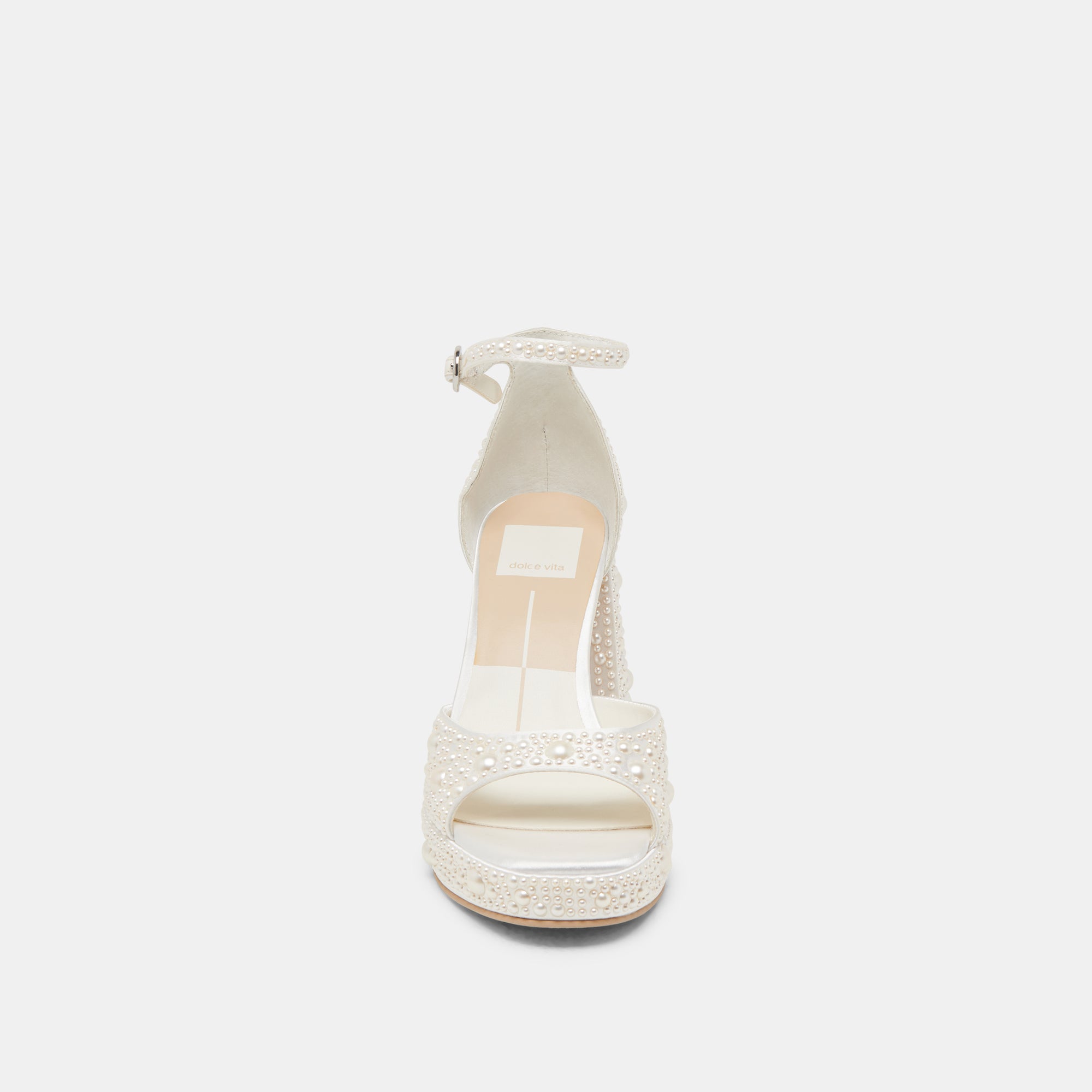 PANDRO PEARL WIDE HEELS TRUE WHITE SATIN - Image 6