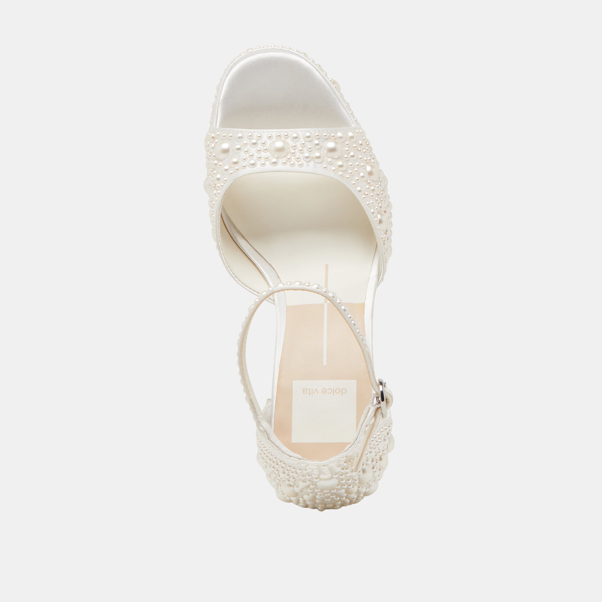 PANDRO PEARL WIDE HEELS TRUE WHITE SATIN - Image 8