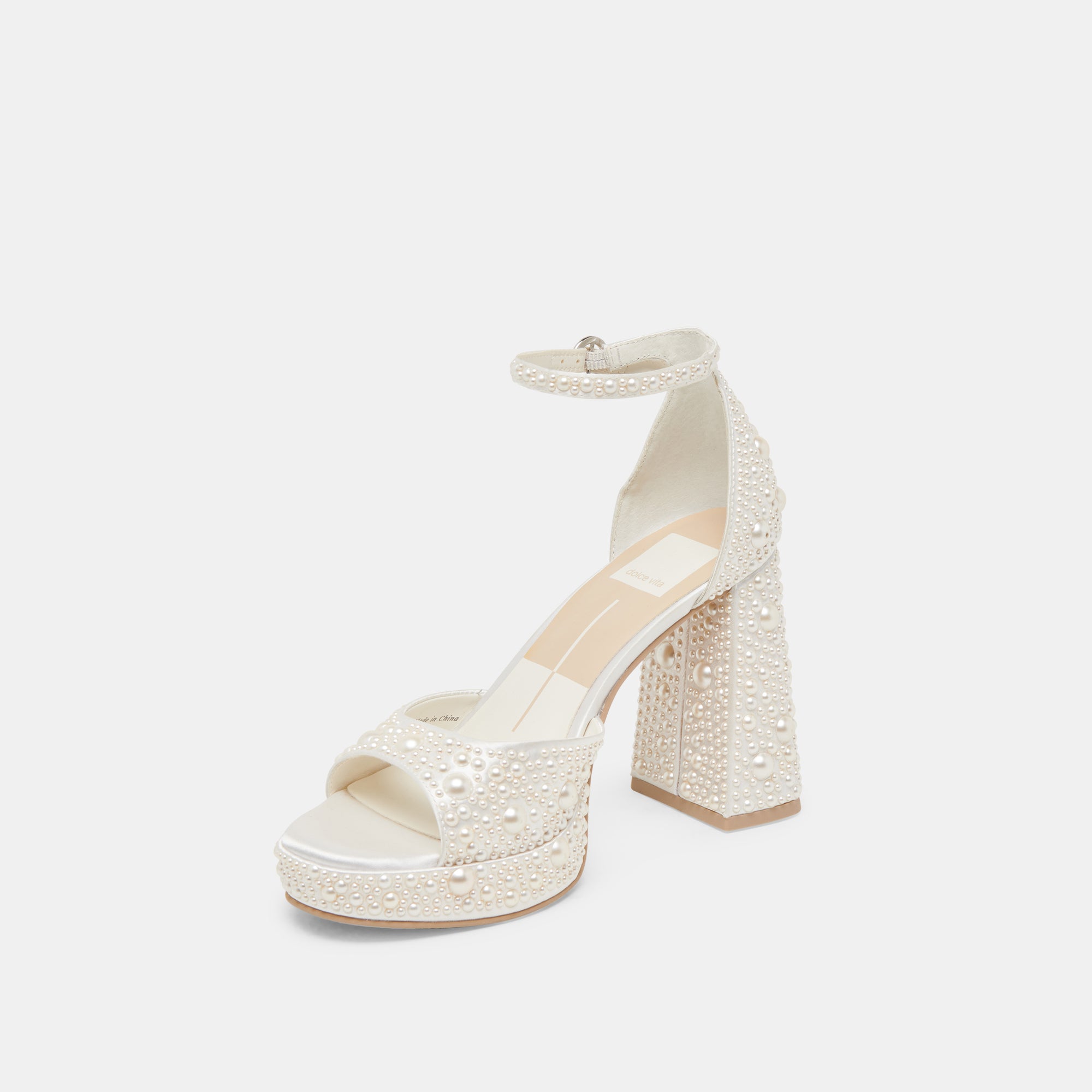 PANDRO PEARL WIDE HEELS TRUE WHITE SATIN - Image 4