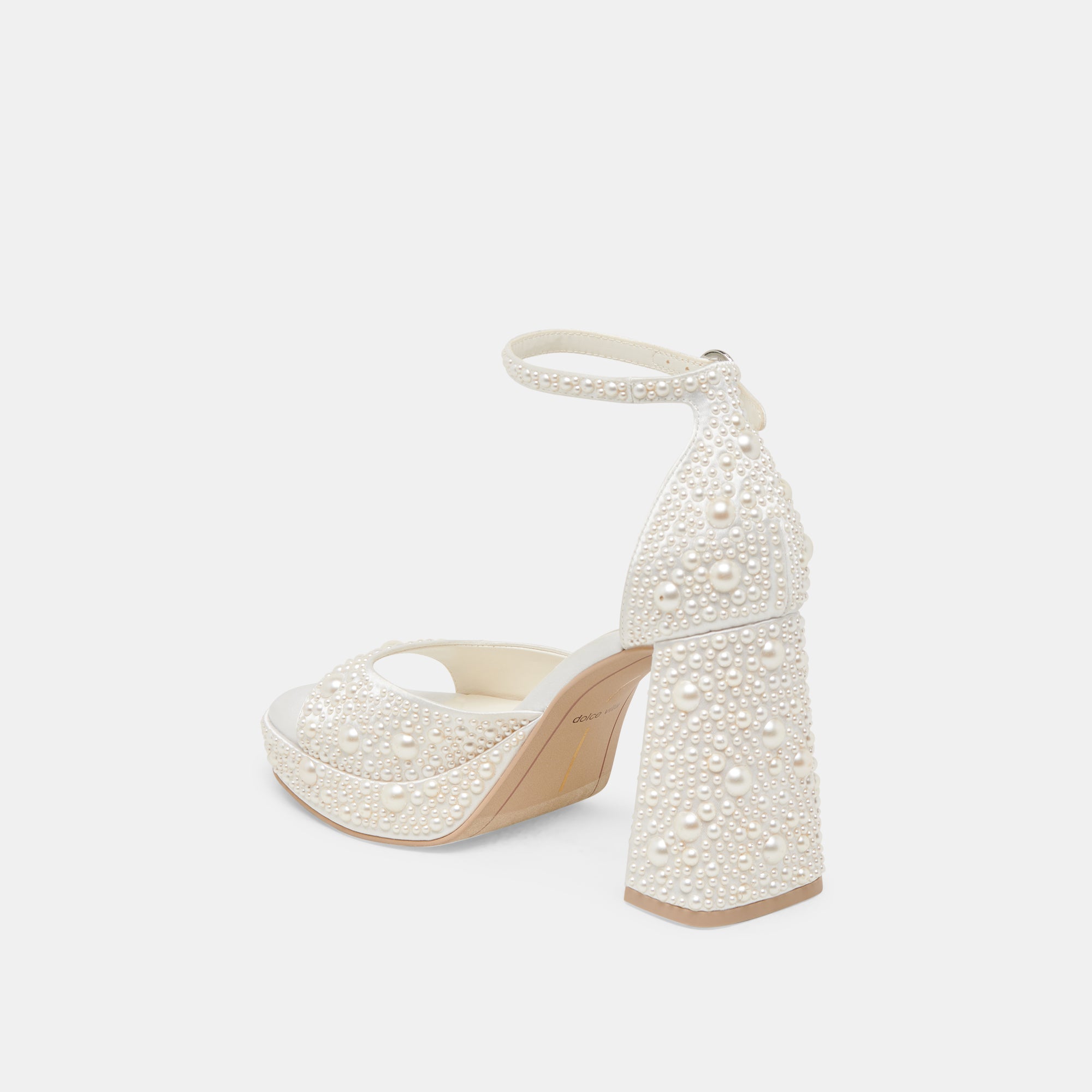 PANDRO PEARL WIDE HEELS TRUE WHITE SATIN - Image 5
