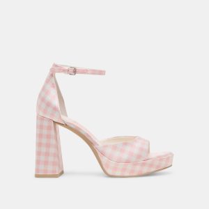 PANDRO X BYRDIE GOLF WIDE HEELS PINK PLAID GINGHAM