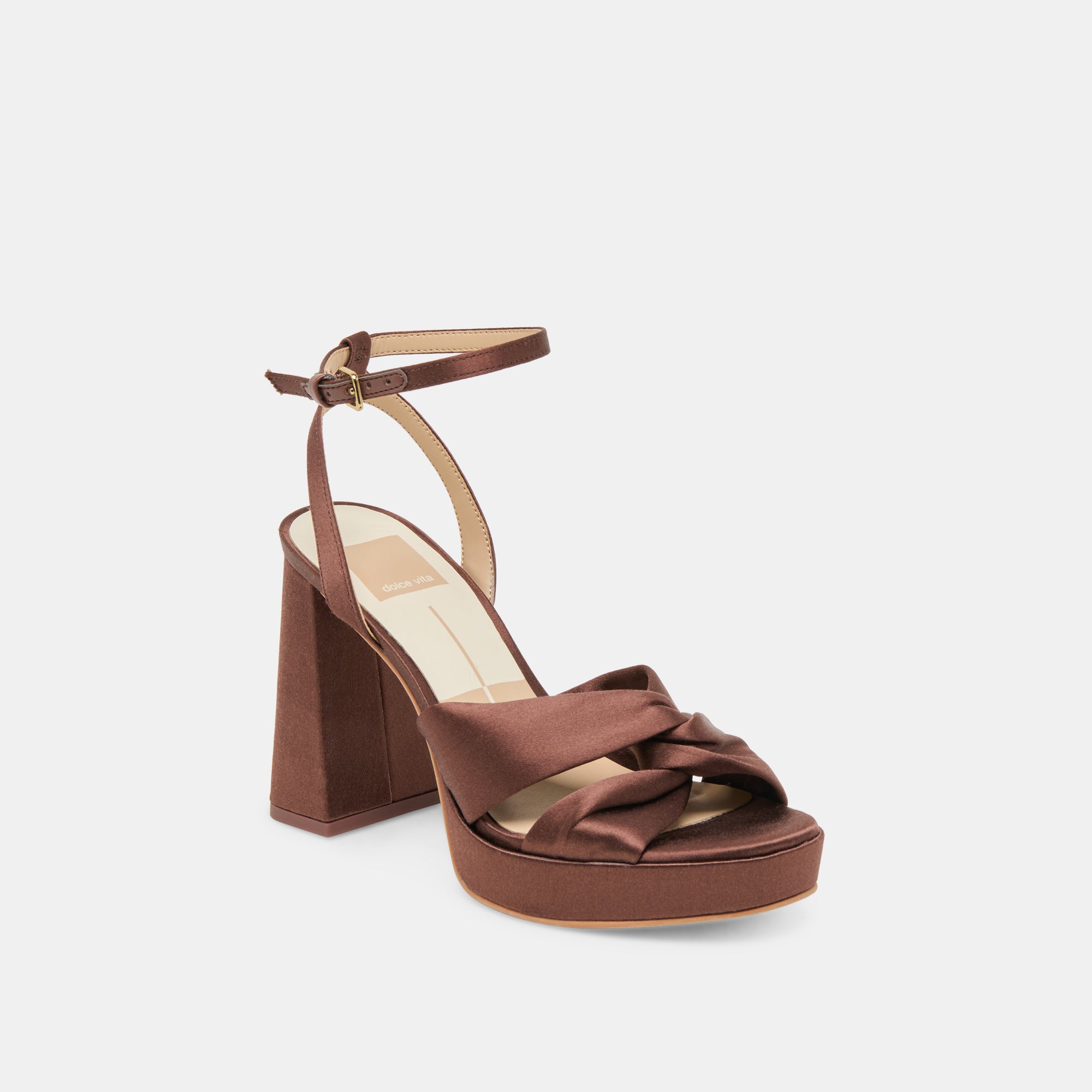 PARLO HEELS MID BROWN SATIN - Image 3