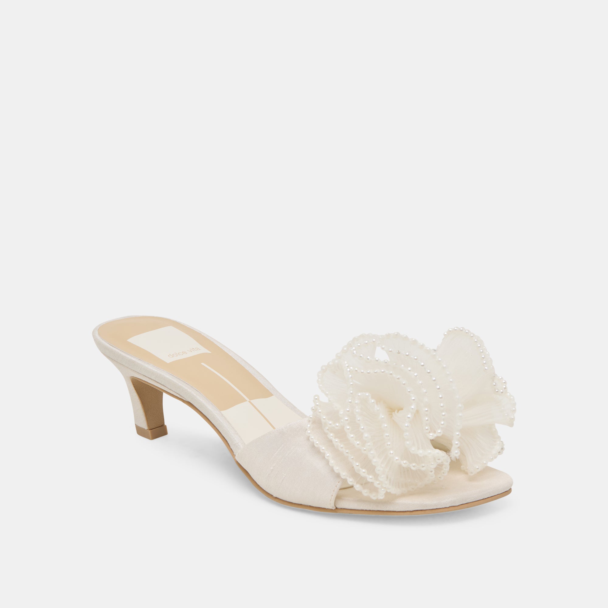 NARITA PEARL HEELS OFF WHITE SATIN - Image 3