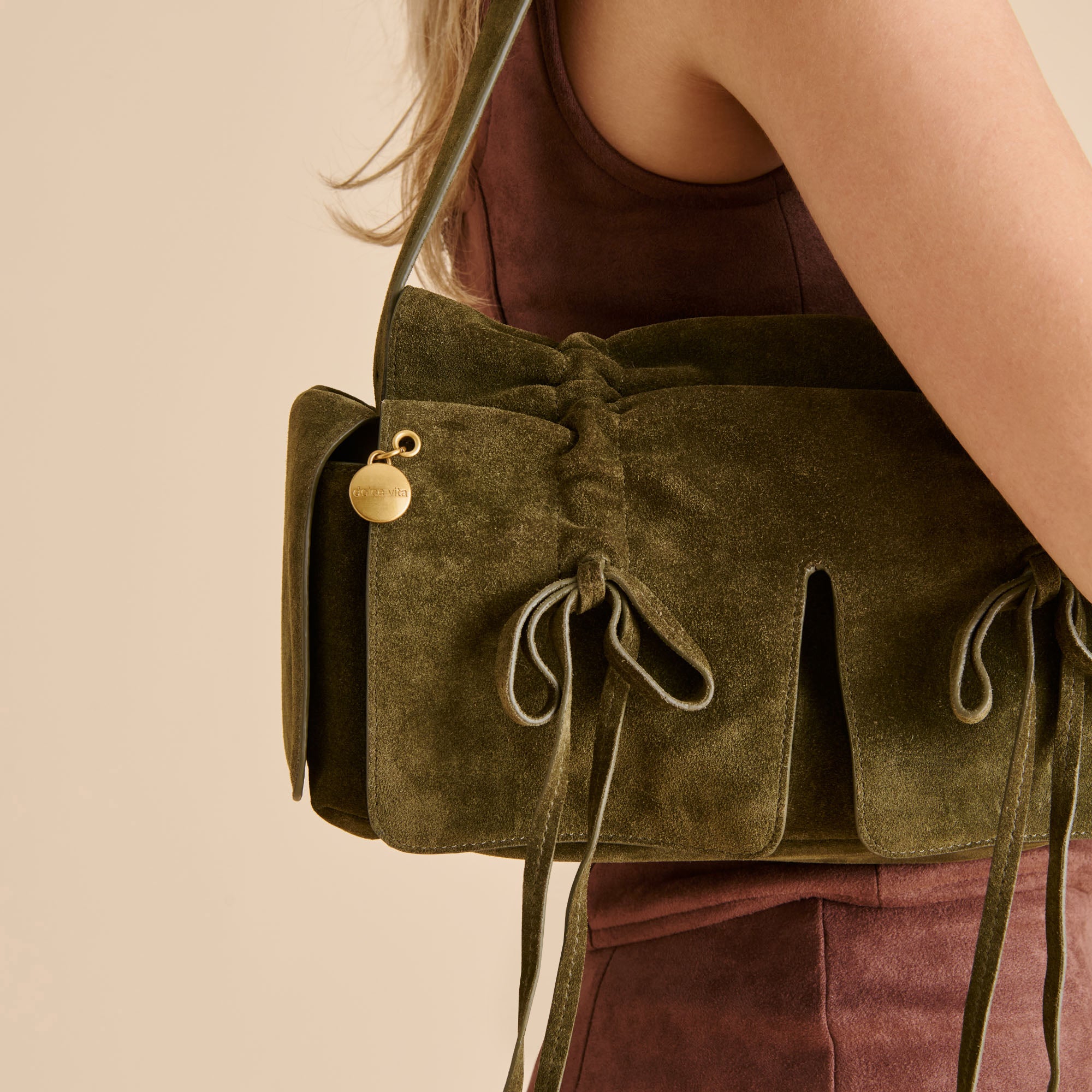 HUDSON SHOULDER BAG OLIVE SUEDE - Image 5