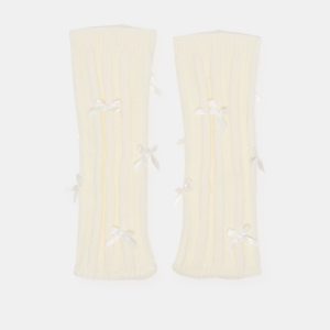 SATIN BOW LEG WARMERS IVORY