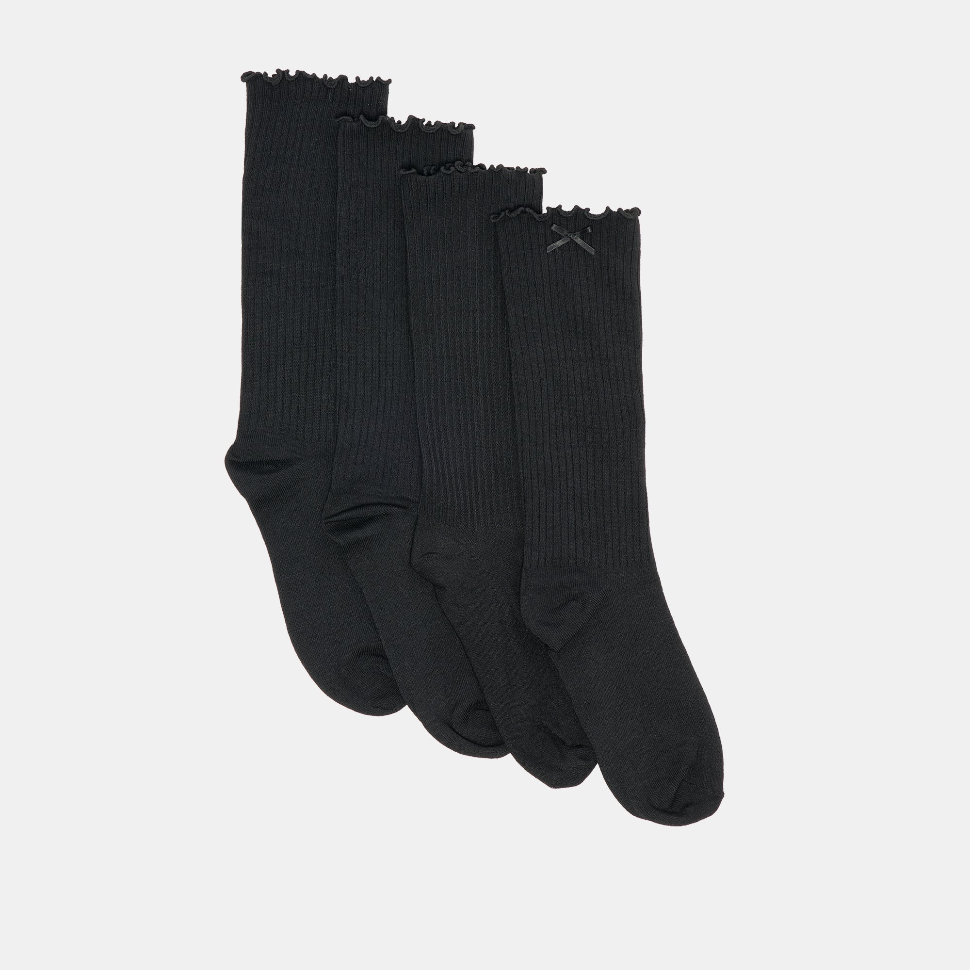 2 PACK LETTUCE EDGE BOW SOCKS BLACK